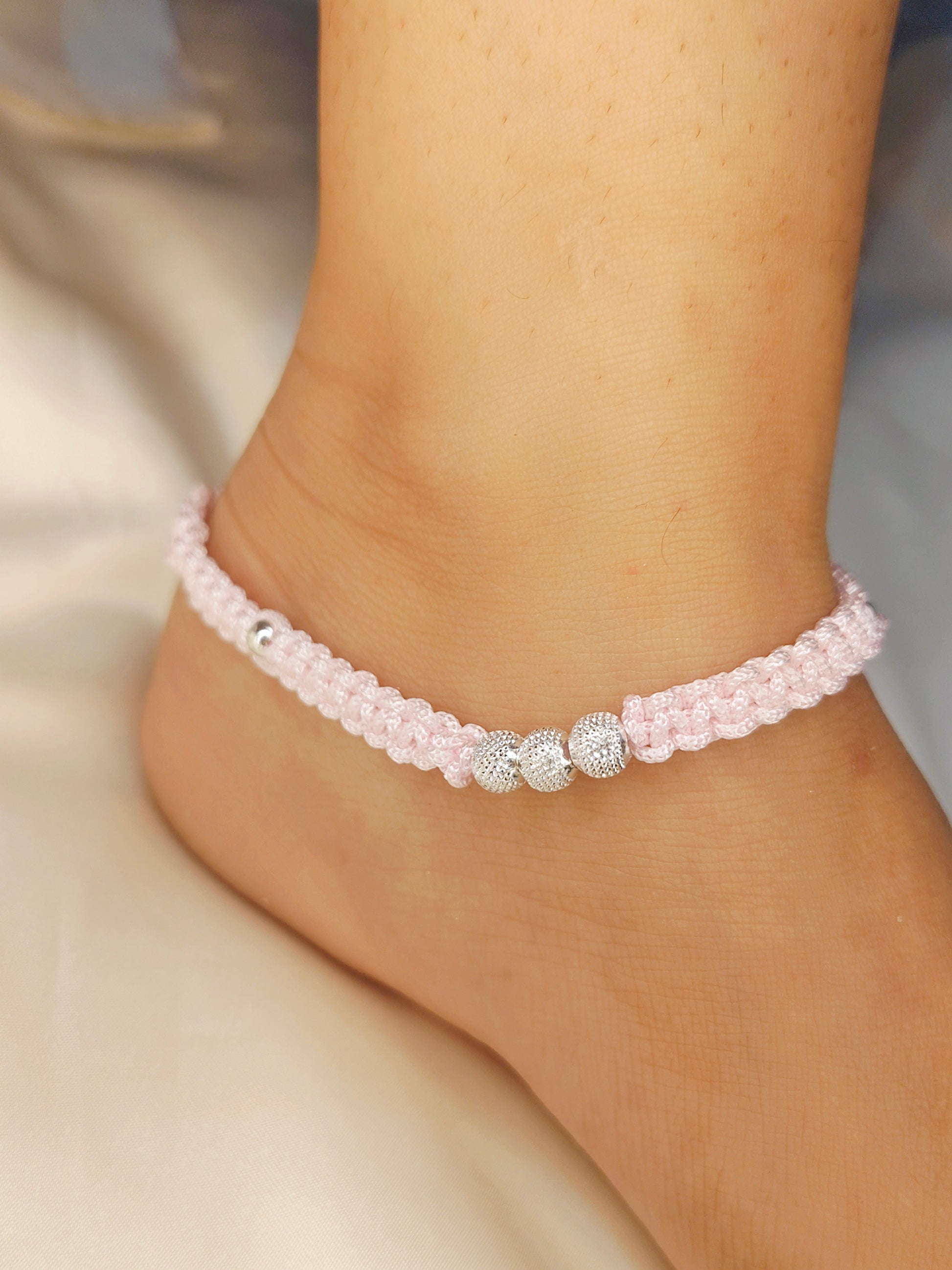 Exclusive Pink Thread Silver Anklet