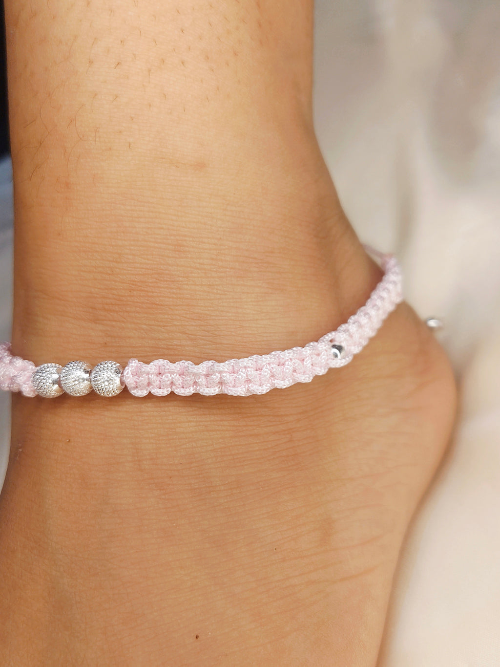 Exclusive Pink Thread Silver Anklet