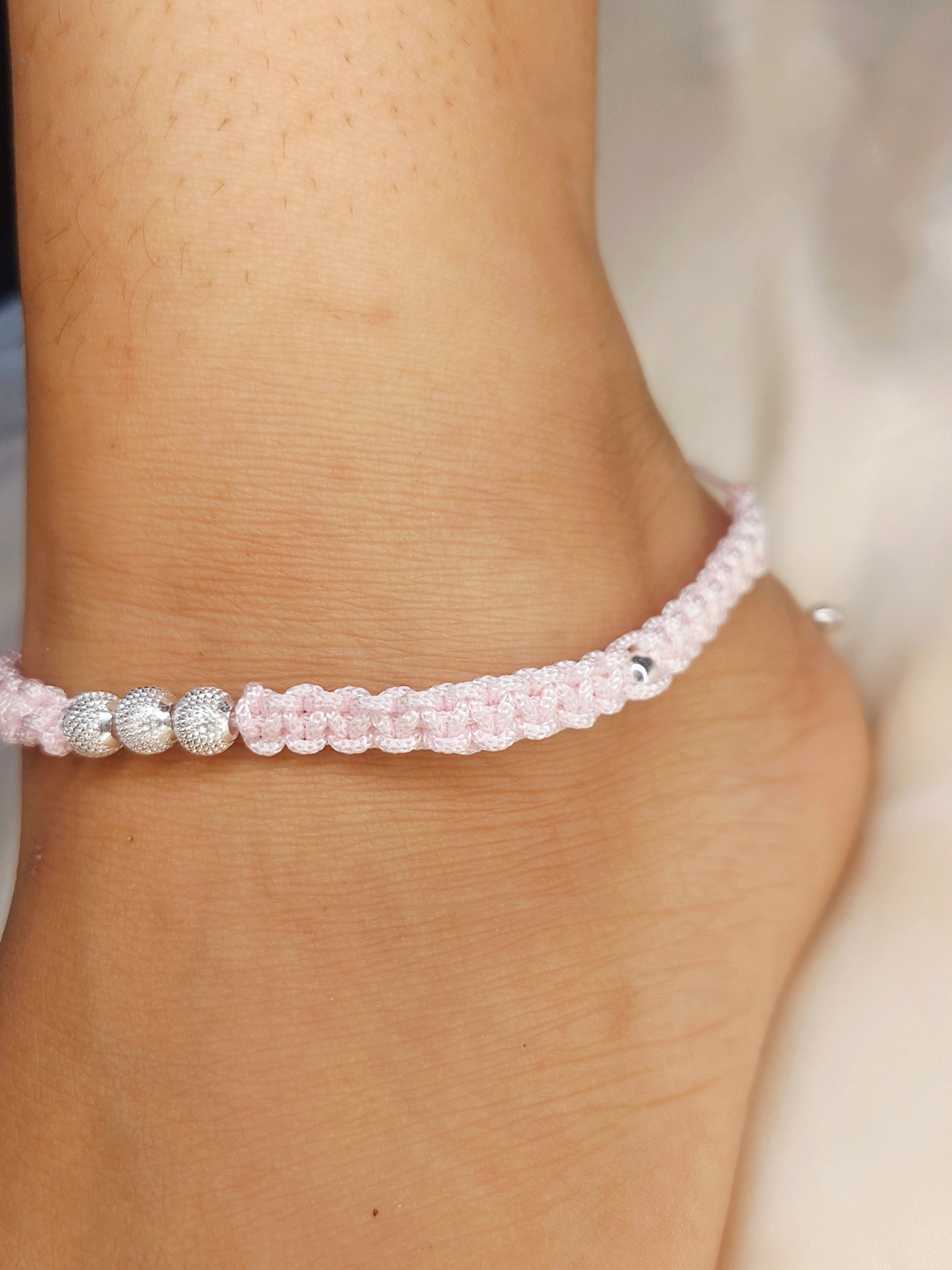 Exclusive Pink Thread Silver Anklet