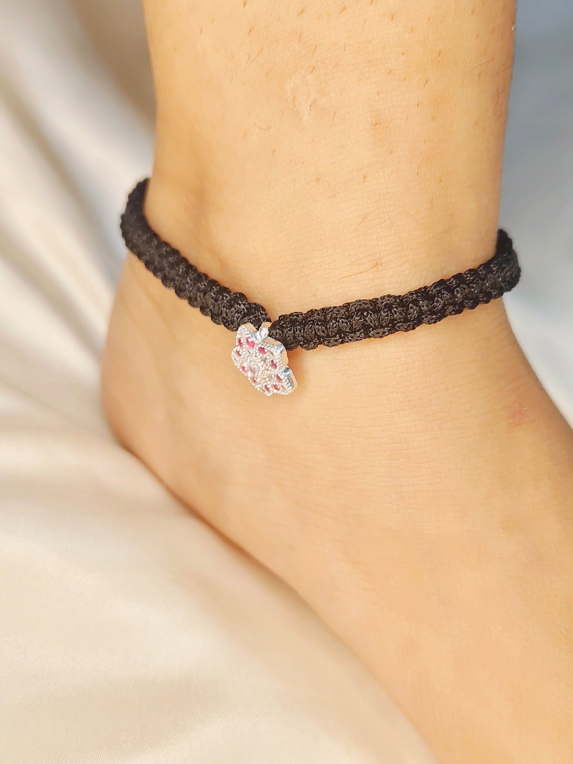 Red Pink Star Micro Silver Thread Anklet