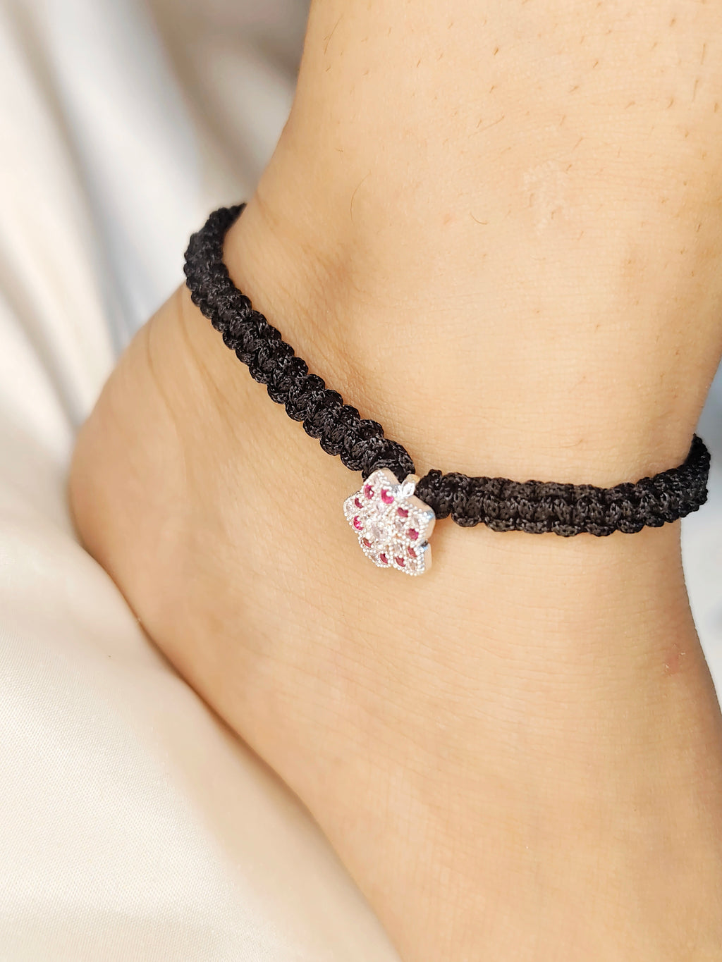 Red Pink Star Micro Silver Thread Anklet