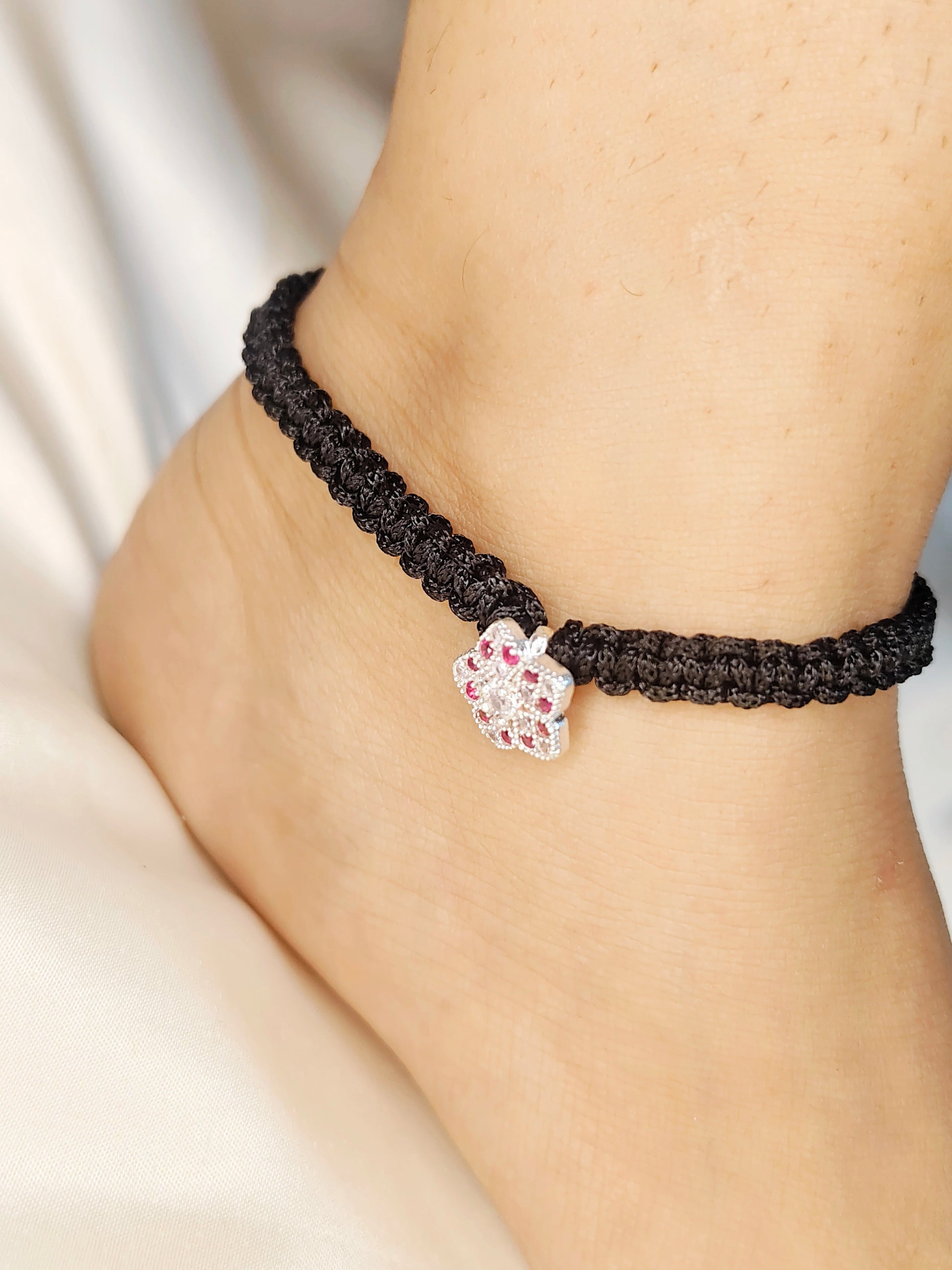 Red Pink Star Micro Silver Thread Anklet
