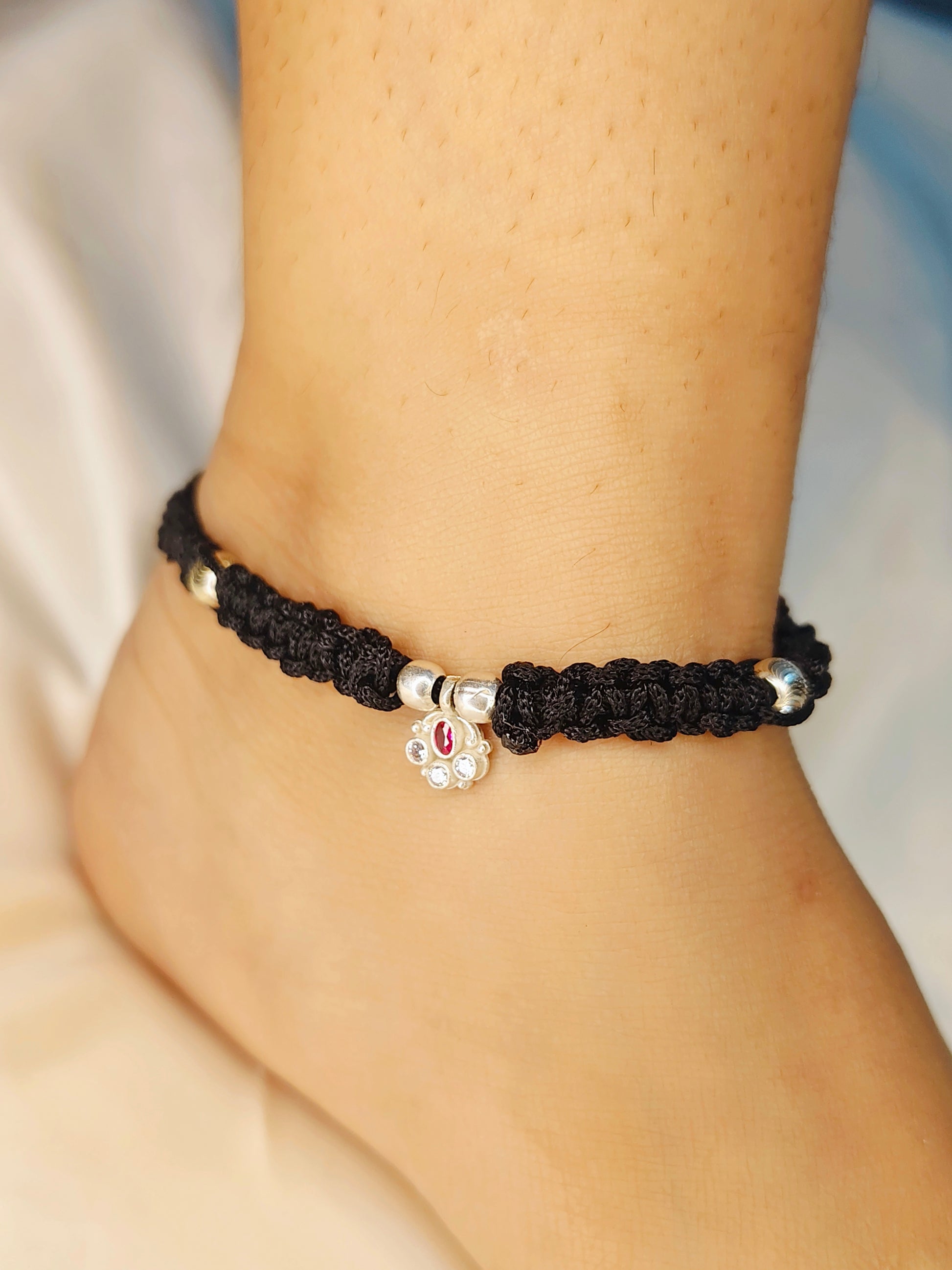 Red Micro Black Thread Anklet