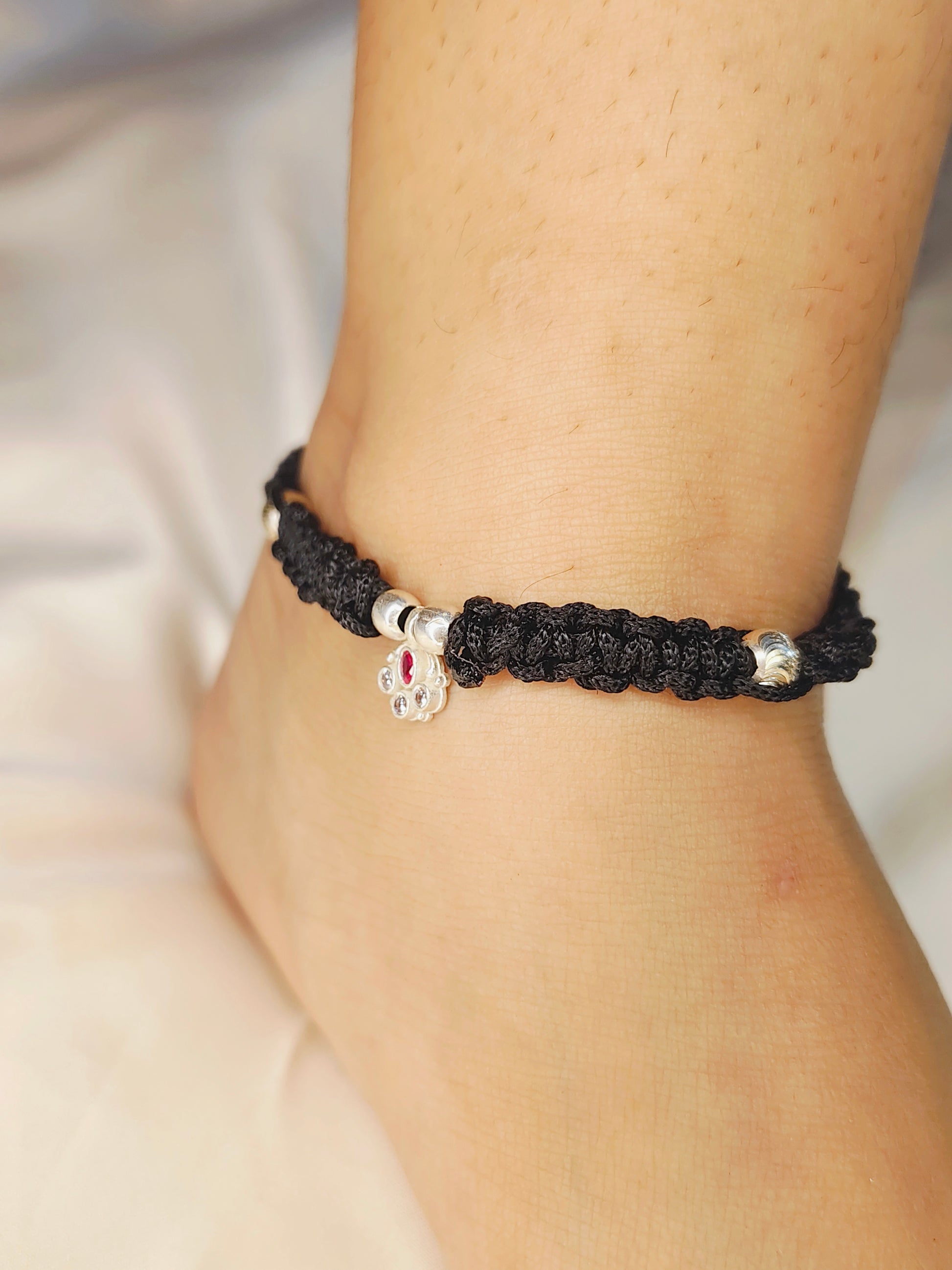 Red Micro Black Thread Anklet