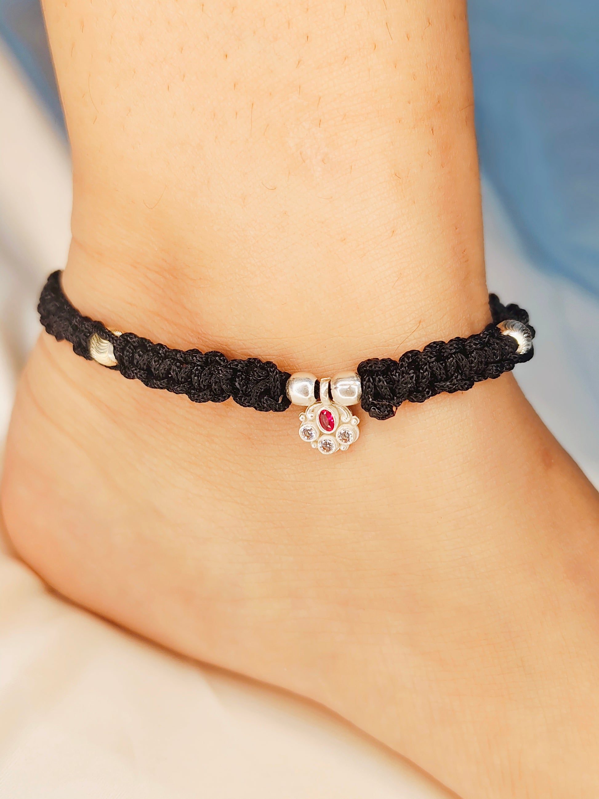Red Micro Black Thread Anklet